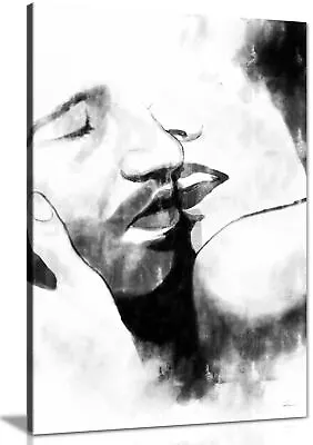 Kissing Couple Charcoal Painting Framed Canvas Print Wall Art Home Decor • £17.99