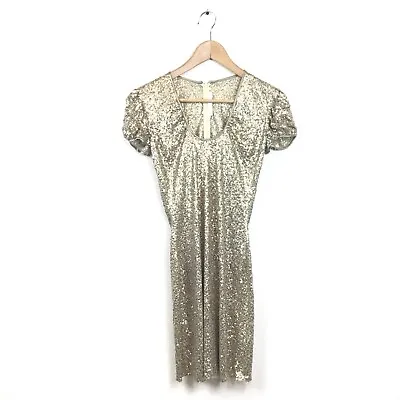 Naeem Kahn Dress 4 Gold Sequin Mini Scoop Neck Short Sleeve Cocktail Women’s $4K • $1699.15