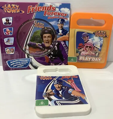 Lazy Town Friends Forever Book & CD Plus 2 DVDS Play Day/Zap It Bundle 1 • $14.95
