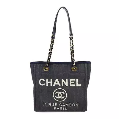 CHANEL Deauville PM Chain Tote Bag Denim Leather Navy A66939 Purse 90219784 • $3140.63