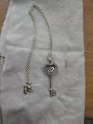 Genuine Pandora Sparkling Key Shaped Open Opening Locket Necklace And 80cm Chain • £35