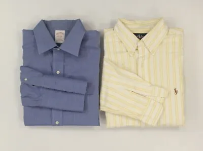Brooks Brothers Ralph Lauren Lot Of 2 Men's Dress Shirts Size 16-34 Long Sleeve • $14.93