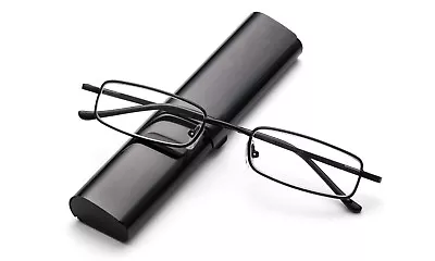 Travel Compact Reading Glasses Readers Black Slim Design With Aluminum Case New • $8.99