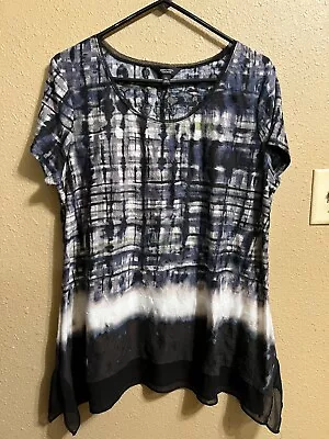 Simply Vera Wang Tunic Top Sz Xl Multi Print Stretch Chiffon Trim Short Sleeves • $9.99