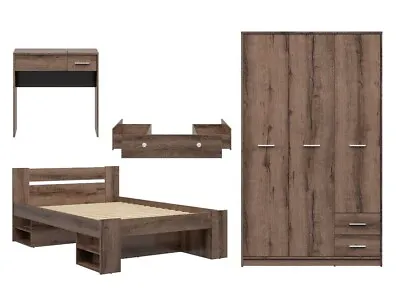 £934.95 • Buy King Size Bedroom Furniture Set Bed Wardrobe Desk Drawers Dark Oak Finish Nepo