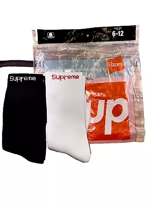 New Supreme Hanes Crew Socks 2-Pairs White/ Black 100% Authentic Size 6-12 • $16.99