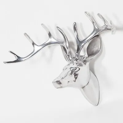 Modern Wall Mounted Silver Finish Aluminium Stag Head Deer Decor Ornament Antler • £27.80