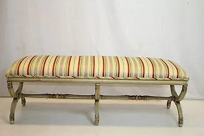  Regency Neoclassical Hand Painted X Base Window Hall Bench Circa 1920 • $1340