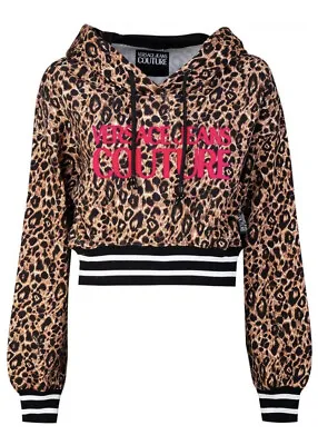 VERSACE JEANS COUTURE Leopard Print Cropped Hoodie AUTHENTIC. Size: 10 (£320rrp) • $87.09