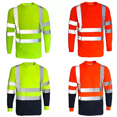 Hi Vis Viz Long Sleeve T Shirts Safety Security Work Wear Summer Breathable Top • £8.99