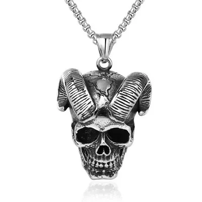 Mens Satanic Devil Skull Pendant Baphomet Necklace Punk Gothic Jewelry Chain 24  • $11.89