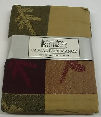 Casual Park Manor 100% Cotton Tablecloth ~ The Pines Burgundy ~ 70  Round *NEW* • $15.99