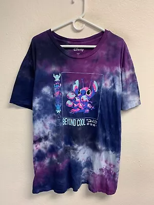 Disney Lilo And Stitch Unisex T-Shirt XL Purple Tie Dye Pockets Beyond Cool EUC • $9.88