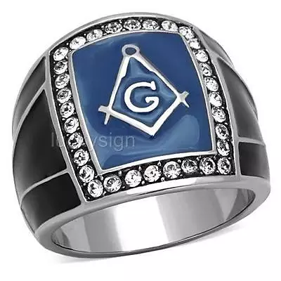 316 SS MASONIC FREEMASON DIAMOND SIMULATED  RING Size 9 Or R 1/2 Other Sizes • £18.60