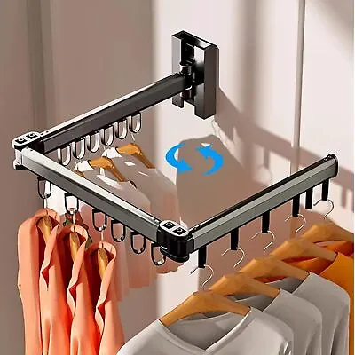Clothes Drying Rack Wall Mounted Aluminum Laundry Clothes Airer Dryer Foldable • £19.99