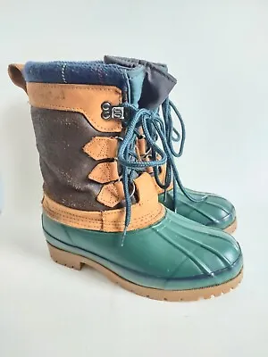Vintage Eddie Bauer Women 8 Men 6 Duck Boots Leather Winter Insulated Green Blue • $39.99