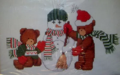 Christmas Dressed Teddy Bears Making Snowman Cross Stitch Kit Sealed   • $7.99