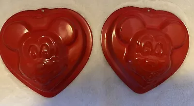 Lot Of 2 Small Disney Mickey Mouse Head Cake Pan Heart Shape Valentines Mold Red • $13.99