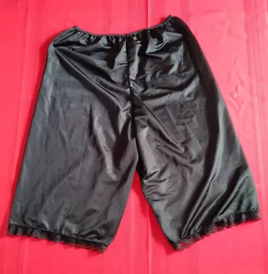 Vtg Petticoat Petti Pants Knee Length Legs Split Slip Black Lace Trim Nylon 1X • $19.95