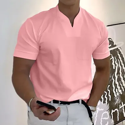 $19.99 • Buy Men's Summer V Neck Top Short Sleeve Shirt Polo Sports T-Shirt Elastic Cotton