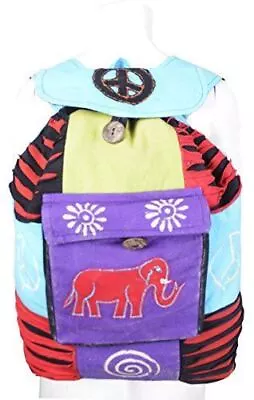 Tattopani Multicolor Backpack With Razor Cut Elephant Embroidery & Front Button • £13