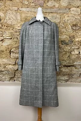 AQUASCUTUM Grey Vintage Tweed Wool Jacket Size UK 14 EU 42 US 10 XL Trench Coat • £129