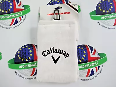 New Callaway White Cotton Tri-fold Towel 16  X 21  With Carabiner • £12.99