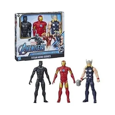 Marvel Avengers Action Figures 3 Pack Set 12” Black Panther Iron Man Thor Titan • £12.99