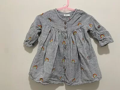 Lovely Baby Girls Next Striped Rainbow Embroidered Dress 3-6m🌈🌈 • £4.99