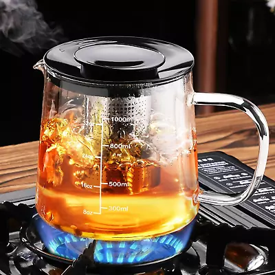 Glass Teapot 40oz Stovetop With Stainless Steel Infuser Borosilicate Clear Kettl • $14.22