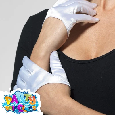 £3.69 • Buy Adult White Half Palm Gloves Satin Cropped Ladies Fancy Dress Accessory New
