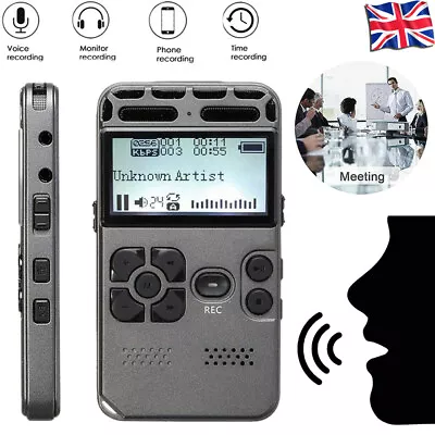 8GB Rechargeable LCD Digital Audio Sound Voice Recorder Dictaphone MP3 Player UK • £24.79