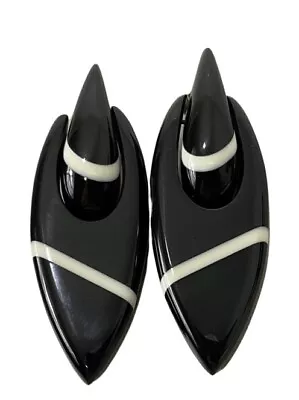 Fabulous Monies Black With White Stripe Clip Earrings By Gerda Lynggaard Couture • $199.99