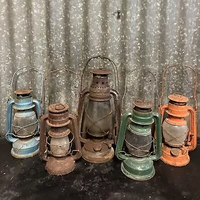 Set Of 5 X Vintage Kerosene Lamps Rustic Garden Lanterns Inc. Swallow Brand • $119