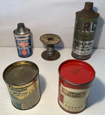 Vintage Metal Cans Lot - Advertising GRC Brake Fluid Lith Flex Grease Allstate • $18.99