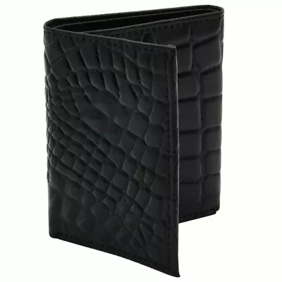 RFID Blocking Black Crocodile Croc Print Leather Men's Trifold Wallet • $16.47