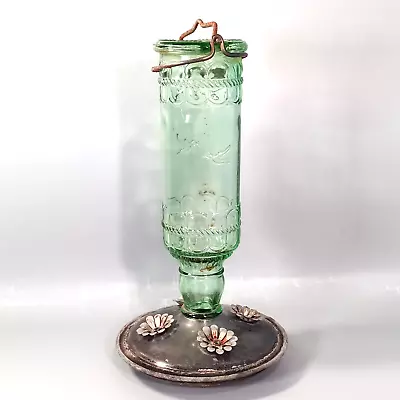 VTG Woodstream Hummingbird Feeder 4-Port Nectar Perch Hanging Green Glass Bottle • $19.87