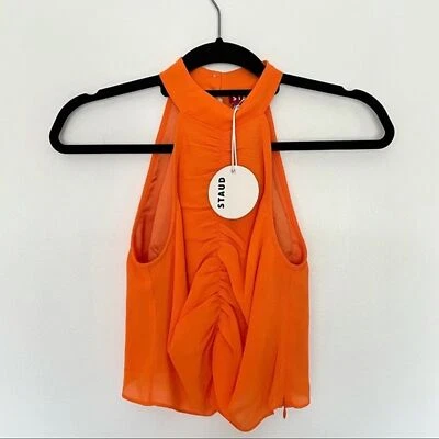 $80 • Buy STAUD Tahlia Ruched Halter Top In Monarch Orange Size 00
