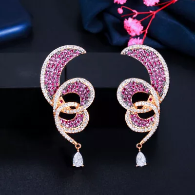 Multi-Tone Gold Plated CZ Long Dangle Drop Earrings Women Jewelry Accessories • £12.31