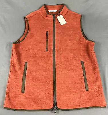 Peter Millar Golf Vest Crown Micro Shearling Fleece Full Zip Medium Orange $198 • $119.92