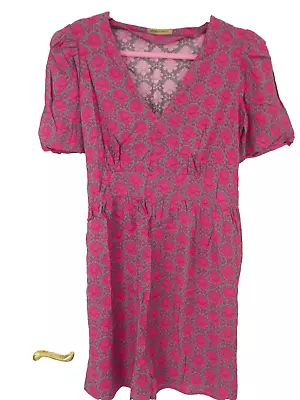 Barbara Hulanicki Dress Pink Floral Print V Neck Tie Waist Short Sleeve Size 16 • £8