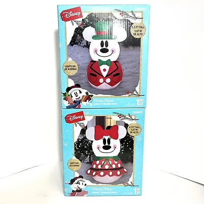 Gemmy Disney Mickey & Minnie Mouse Christmas Snowman Airblown Inflatables Set • $56.94