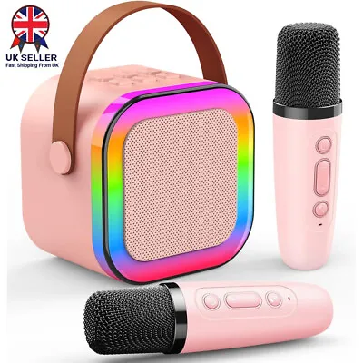 LED Mini Bluetooth Speaker Karaoke Machine For Kids With 2 Wireless Microphones • £15.98