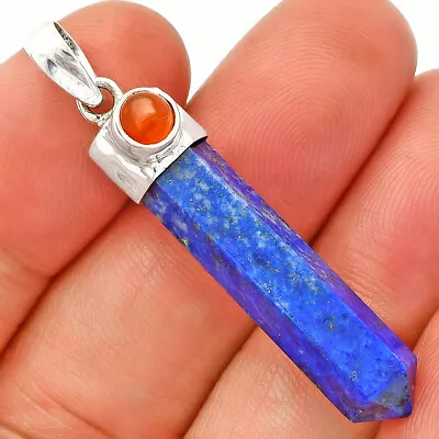 Point - Lapis Lazuli & Carnelian 925 Sterling Silver Pendant Jewelry P-1107 • $8.99