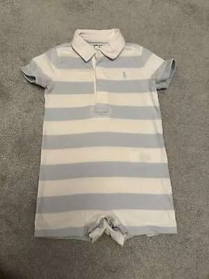 Ralph Lauren Polo Shortall 9 Months Old Blue White Stripped Romper Soft Baby Boy • £5