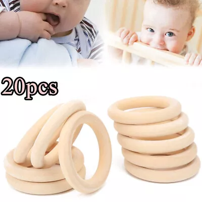 20× Baby Natural Wooden Teething Rings Wood Circle Bracelet Necklace Teether Toy • £5.16