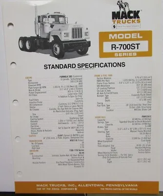 1981 Mack Trucks Model R 700ST Diagrams Features Sales Brochure Original • $19.04
