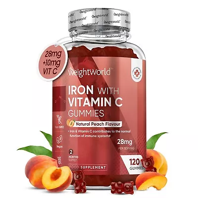 Iron - Vitamin C - 120 Vegan Gummies - Immune Support Hemoglobin - For Pregnancy • £19.49