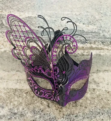 Women Mardi Gras Butterfly Black Purple Venice Carnival Masquerade Venetian Mask • $20