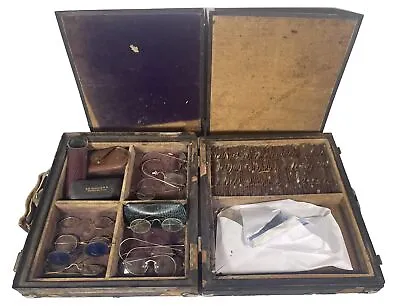 Antique Vintage Optical Optometrist Kit Optician Eye Glasses Lenses Gold Frames  • $148.72